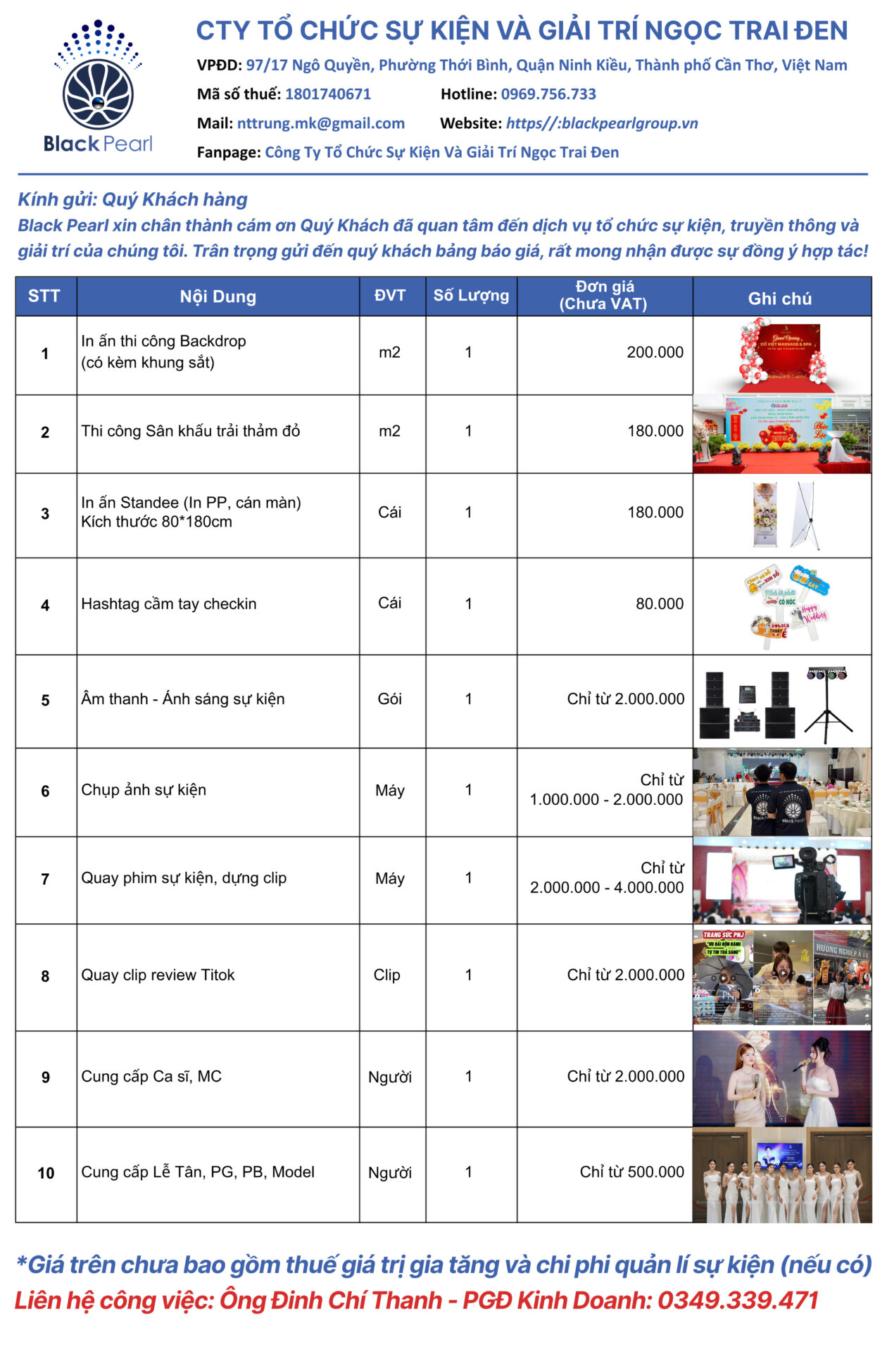 BLACK PEARL – CẬP NHẬT BẢNG GIÁ SỰ KIỆN 2025